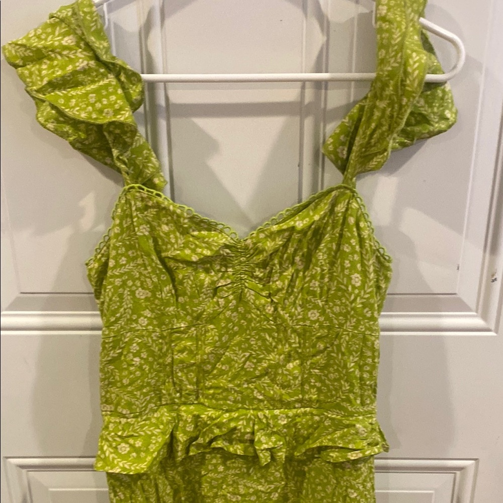 Women’s Maxi Dress in Light Green - Sleeveless Ruffle Detail - Picture 5 of 8